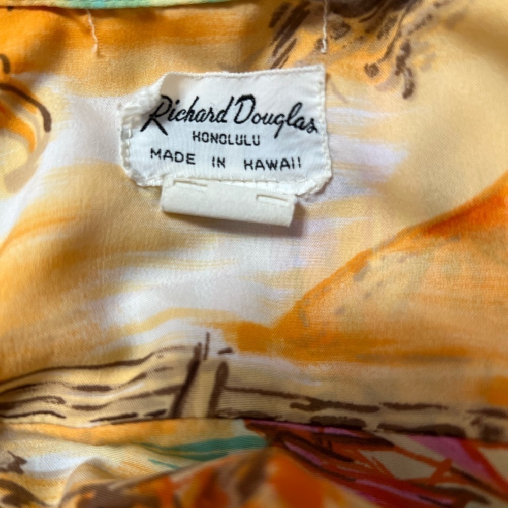 Richard Douglas Honolulu Shirt Loop Collar  Made in Hawaii Vtg 50s 60s - Picture 6 of 10
